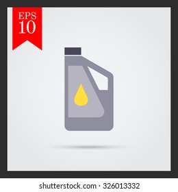 Icon of plastic bottle of engine oil with oil drop picture on label