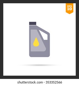 Icon of plastic bottle of engine oil with oil drop picture on label