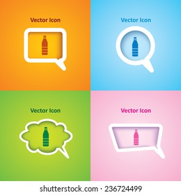 icon of plastic bottle on four kinds of speech bubble with four different color beautiful background. Eps-10.