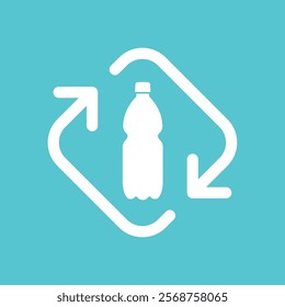 Icon of a plastic bottle (PET) with arrows. Symbol of plastic recycling or ecology. Packaging for water, soda or beer.