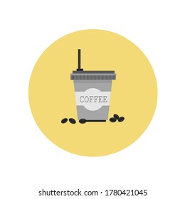 Icono de tazas de café de plástico y granos de café. 