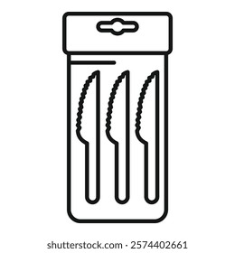 Icon of a plastic cutlery pack containing three serrated knives for sale in retail