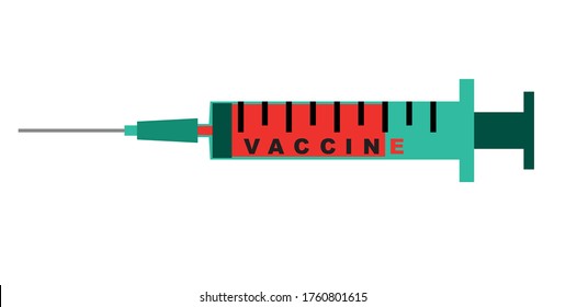 Icon Plastic Medical Syringe With Needle  In Flat Style, Concept Of Vaccination, Injection.  Vector Illustration