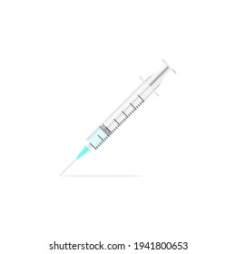 Icon, plastic medical syringe with a needle, vaccination concept, injection. Isolated vector illustrations.