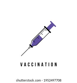 Icon plastic medical syringe with needle and vial in flat style, concept of vaccination, injection, isolated vector illustration
