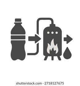 Conversión de plástico a combustible: Una botella de plástico que entra en un reactor y sale como una gota de combustible.