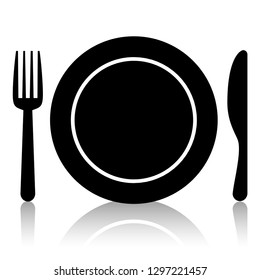 Icon of a plate, fork and knife with a mirror shadow