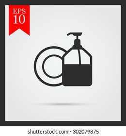 Icon of plate and pump detergent bottle 