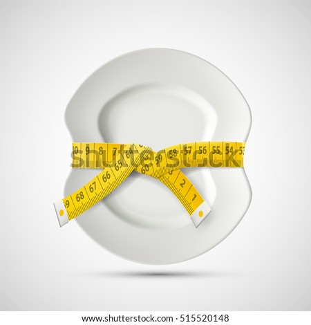 Icon plate with tailoring centimeter. Dieting and weight loss. Stock vector illustration.