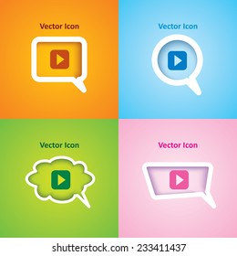 icon of Play on four kinds of speech bubble with four different color beautiful background. Eps-10.