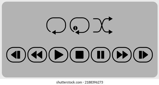 Icon of Play, Stopp, Pause, Rewind, neben Musik-Player in Vektorgrafik. und den Symbolstatus wiederholen 