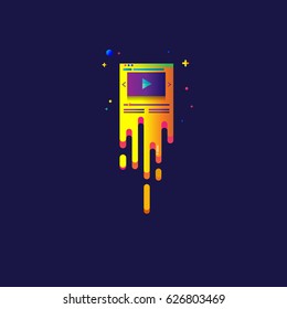 icon Play video rainbow Beautiful colorful Light illustration sign symbol  for web, modern design vector on blue background. logo.