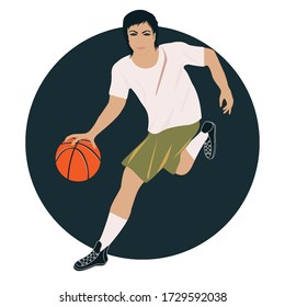 Icon - player with a basketball - vector. Sport concept.