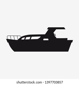 Icon pleasure boat, speed boat, boat, side view silhoutte. Vector, isolated simple style