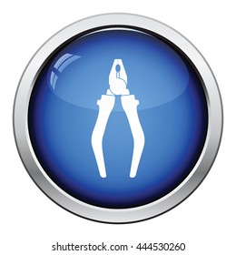 Icon of pliers. Glossy button design. Vector illustration.