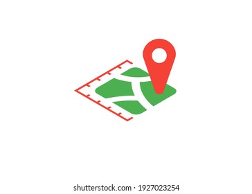 icon plot area in acres, square metres, kilometres, feet, yards, miles, hectare, are. Vector dimension area size icon and map pin