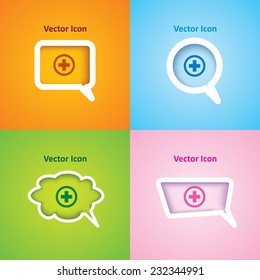 icon of Plus on four kinds of speech bubble with four different color beautiful background. Eps-10.