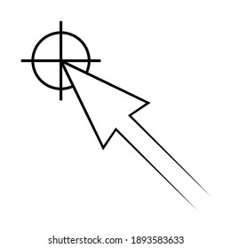 Icon the pointer target vector cursor arrow in the centre of the concept of sign accuracy, the symbol of the center of the target