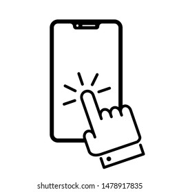 Icon pointing on the touch screen of the smartphone.