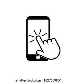 Icon pointing on the touch screen of the smartphone. Finger presses the screen. 
Push sign isolated on white background. icon Vector EPS 10