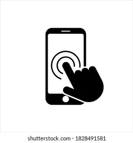 Icon pointing on the touch screen of the smartphone. Finger presses the screen. 
Push sign isolated on white background. icon Vector EPS 10