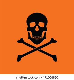 Icon of poison from skill and bones. Orange background with black. Vector illustration.