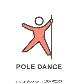 Icon pole dance aerobics. Exercises on the pole in the form of dance and elements of gymnastics. The thin contour lines with color fills.