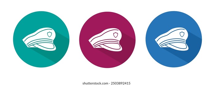 Icono de la Ilustración vectorial del sombrero de la policía en plano.