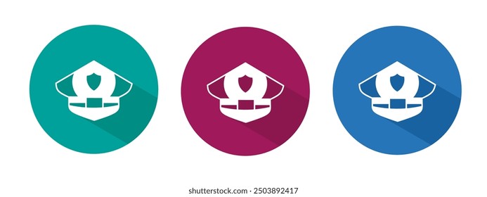 Icono de la Ilustración vectorial del sombrero de la policía en plano.