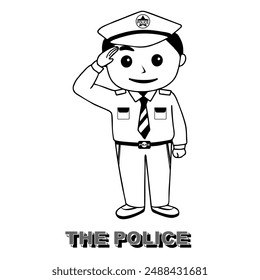 icon the police, line art with a picture of a police officer, black strokes, for children's coloring material