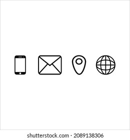 Icon Ponsel, Mail, Location, and Web In black Color