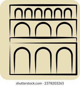 Icon Pont Du Gard. related to France symbol. hand drawn style. simple design editable. simple illustration