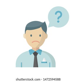 Icon Poor user adoption. Sad Office worker and with a question.