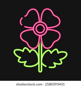 Icon poppy. Beautiful flowers elements. Icon in neon style.