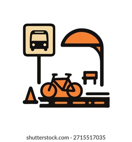 Icono "Movilidad del Pop": una parada de autobús que se puede instalar y quitar rápidamente, o un carril bici temporal.