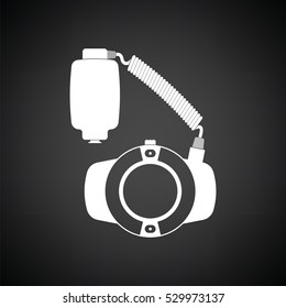 Icon of portable circle macro flash. Black background with white. Vector illustration.