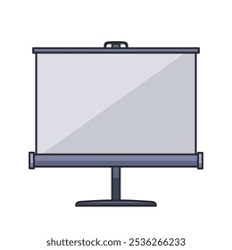 Icon of a portable projector screen on a stand with a blank white screen, suitable for educational, corporate, and presentation design uses