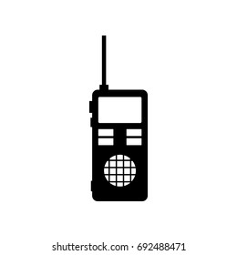 Icon portable radio. Walkie talkie illustration. Vector. Flat style black icon on white.