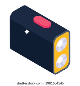 An icon of portable torchlight in trendy isometric style 