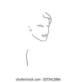 Icon portrait in One line continuous style. Hand drawn abstract linear sketch of woman. Minimal art. Trendy style. Beauty and simple. Logo design. Vector illustration. 
