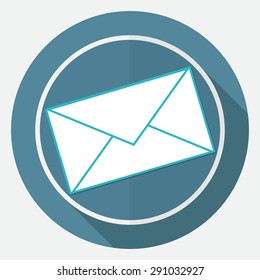 Icon postal envelope on white circle with a long shadow