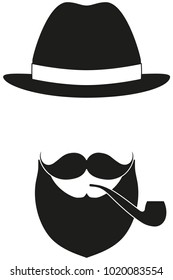 Icon poster man father dad day avatar elements set hat mustache smoking pipe beard silhouette. Hipster fashion holiday vector illustration gift card certificate banner sticker badge stamp logo, label.