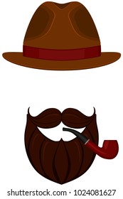 Icon poster man father dad day avatar elements set hat mustache smoking pipe beard. Hipster fashion holiday vector illustration gift card certificate banner sticker badge stamp logo, label.