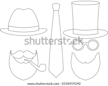Icon poster man father day avatar set hat glasess mustache smoking pipe beard tie. Coloring book page. Hipster fashion vector illustration gift card certificate banner sticker badge stamp logo, label.