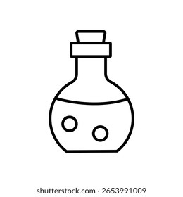 Icon of a potion bottle with bubbling liquid. Often used in magic, witchcraft, and spooky Halloween themes. Outline icons Collection. editable stroke. vector illustration