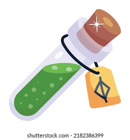 Un icono del vial de poción en estilo plano 