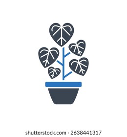 Icon of a potted plant with heart-shaped leaves.