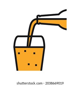 Icon of pouring beer from a glass bottle into a glass glass. Oktoberfest celebration. Beer is an alcoholic drink made from wheat and malt. Vector illustration isolated on a white background.