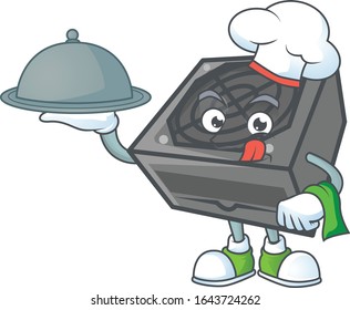 An icon of power supply unit black color as a Chef with food on tray ready to serve