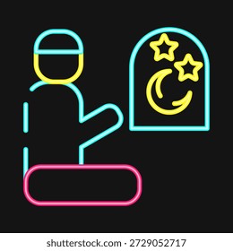 Oración de íconos. Elementos kareem de Ramadán. Icono en estilo neón.